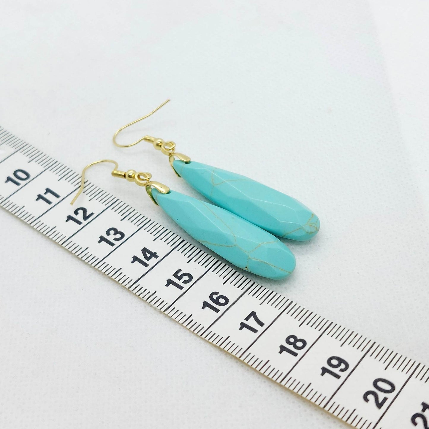 Natural Turquoise Teardrop Dangle Earrings in Gold Plated Stainless Steel