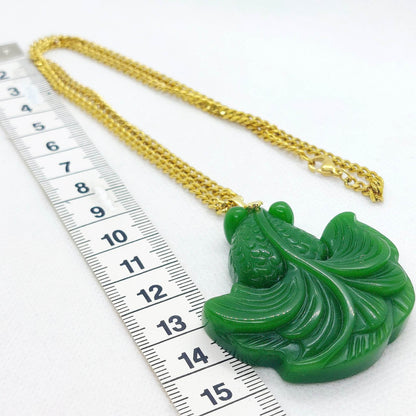 Natural Hetian Jade Lucky Fish Pendant with Stainless Steel Chain Necklace