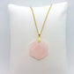 Natural Rose Quartz Hexagon Pendant - Stainless Steel Gold Plated Chain Necklace