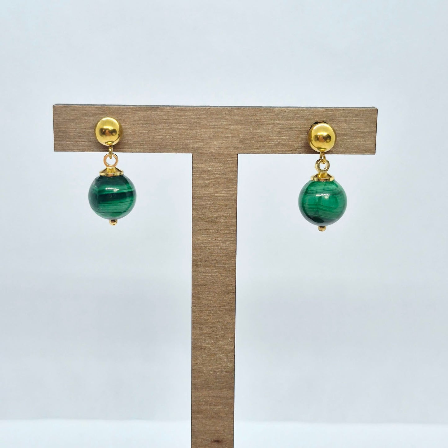 Natural Malachite Earrings in Stainless Steel