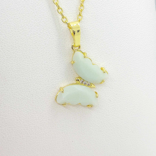 Natural Amazonite Butterfly Pendant with Stainless Steel Chain Necklace