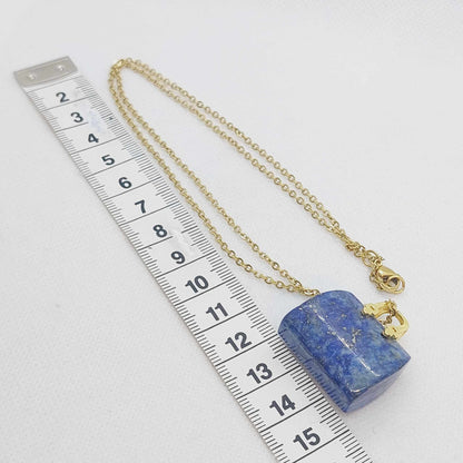 Natural Lapis Handbag Pendant - Stainless Steel Gold Plated Chain Necklace