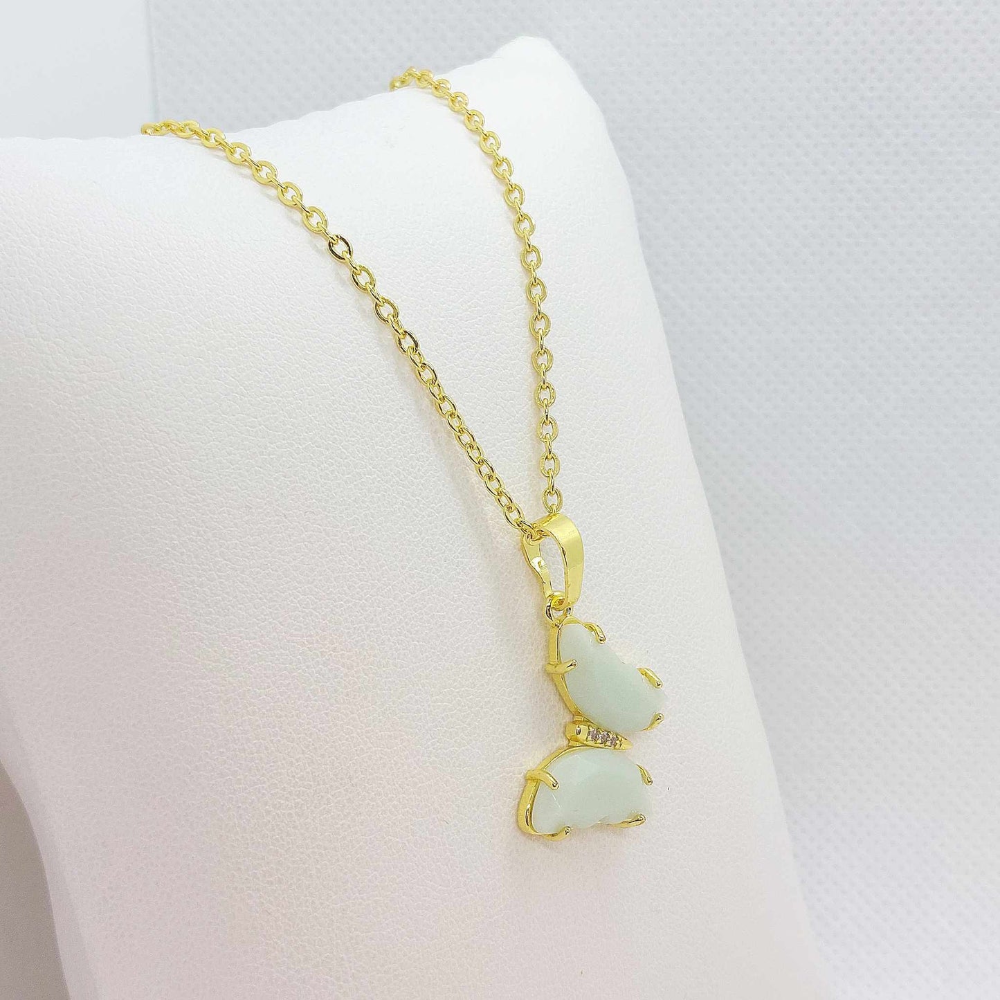 Natural Amazonite Butterfly Pendant with Stainless Steel Chain Necklace