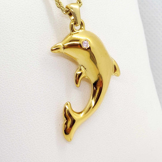 Dolphin Pendant Necklace in Stainless Steel Gold Plated