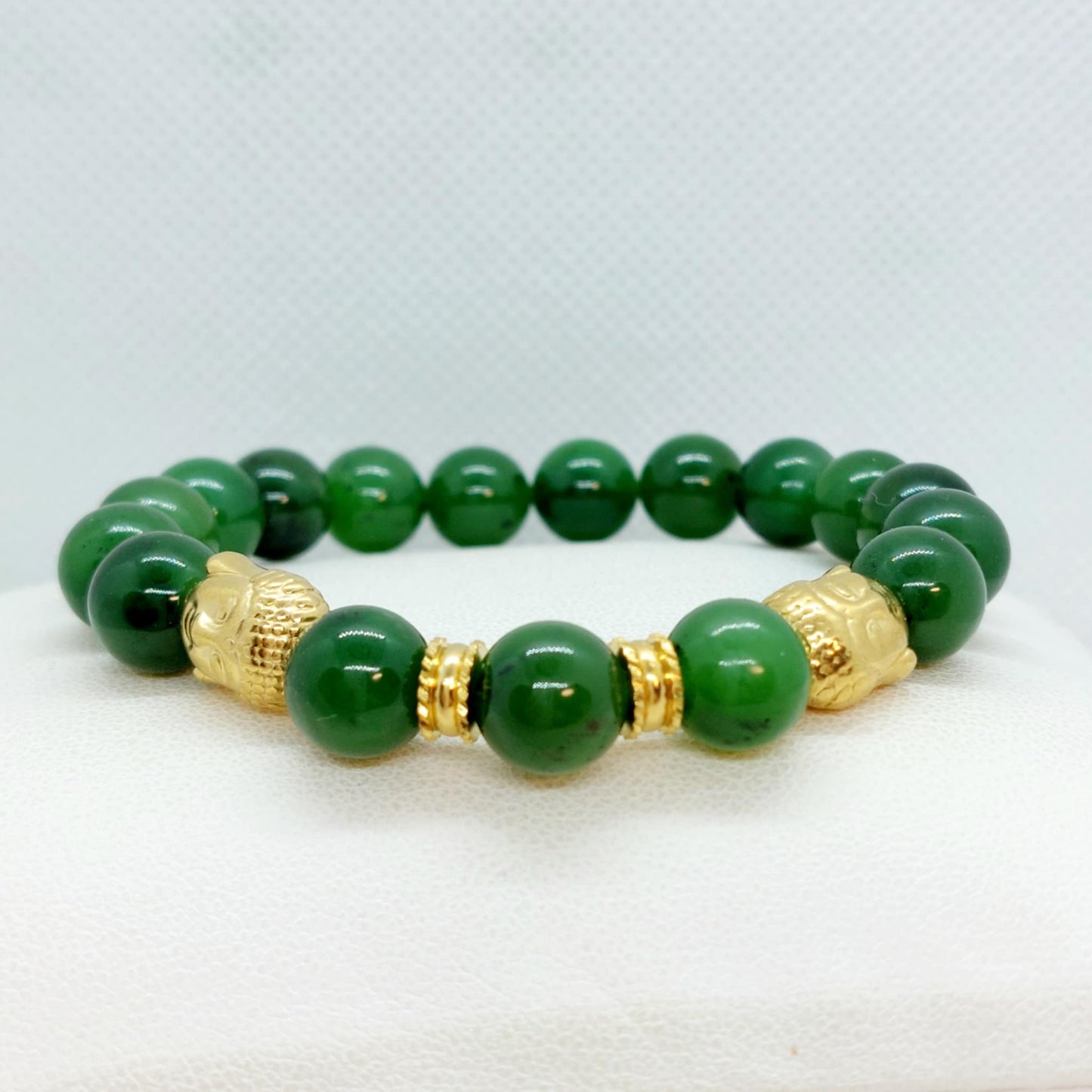 Natural Chinese Jade Bracelet with Buddha Beads in 10mm Stones