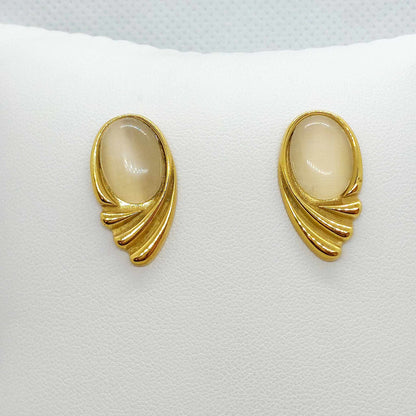 White Crystal with Wings Earrings in Gold Plated Stainless Steel