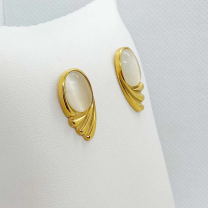 White Crystal with Wings Earrings in Gold Plated Stainless Steel