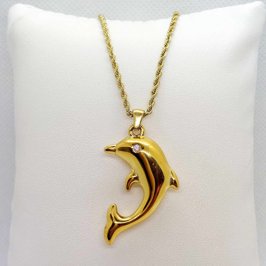 Dolphin Pendant Necklace in Stainless Steel Gold Plated