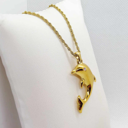 Dolphin Pendant Necklace in Stainless Steel Gold Plated