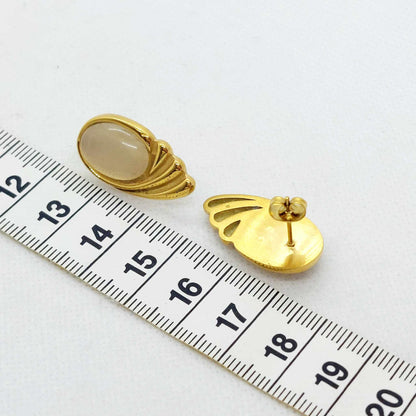 White Crystal with Wings Earrings in Gold Plated Stainless Steel