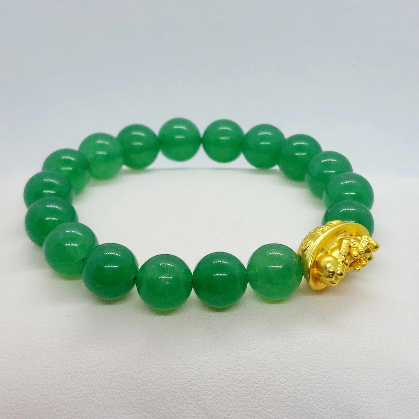 Natural Hetian Jade Bracelet in 10mm Stones with Money Bag Feng Shui