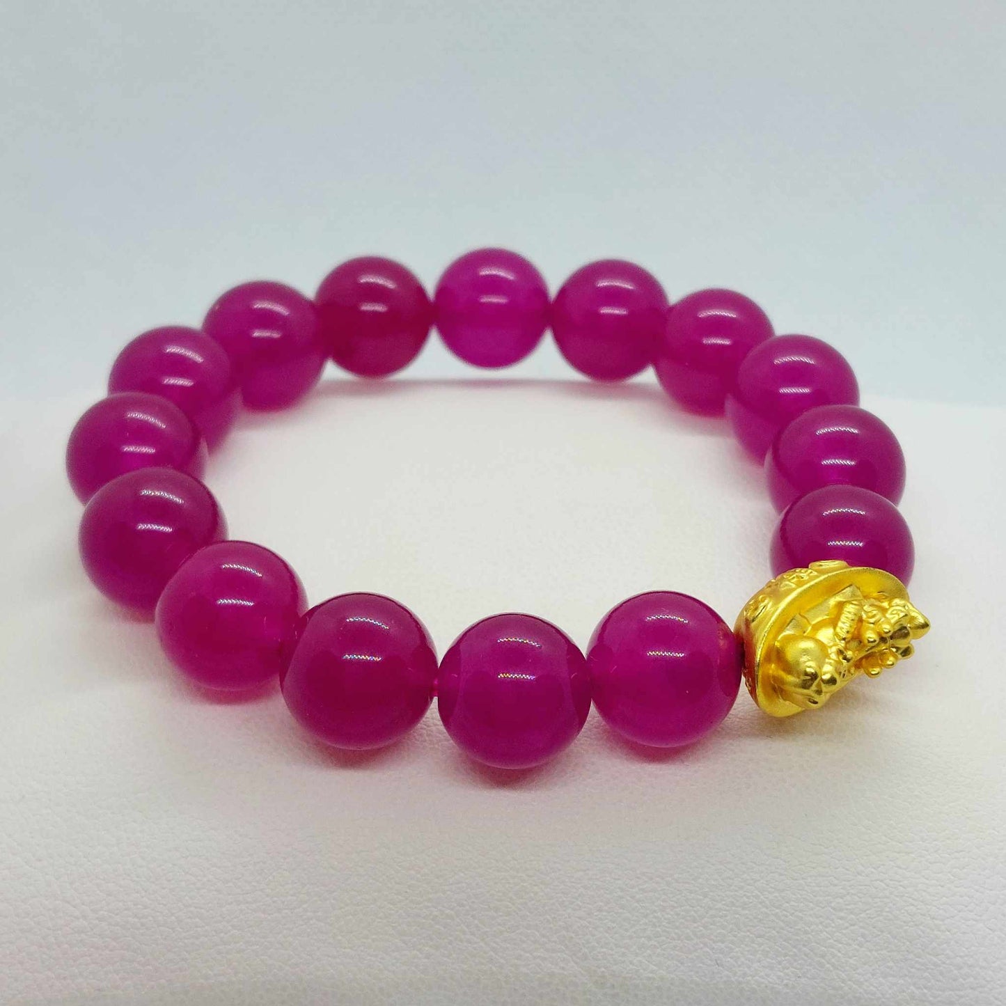 Natural Pink Tourmaline Bracelet in 12mm Stones with Money Bag Feng Shui