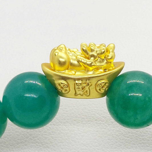 Natural Hetian Jade Bracelet in 10mm Stones with Money Bag Feng Shui