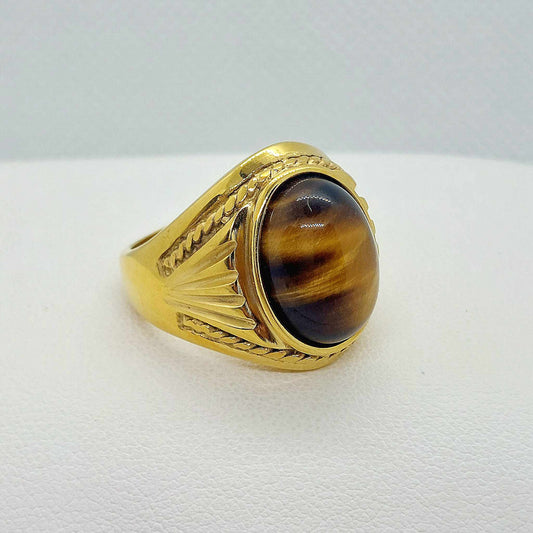 Natural Tiger Eye Ring in Stainless Steel