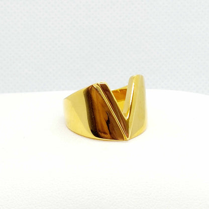 V Ring Stainless Steel Gold Plated