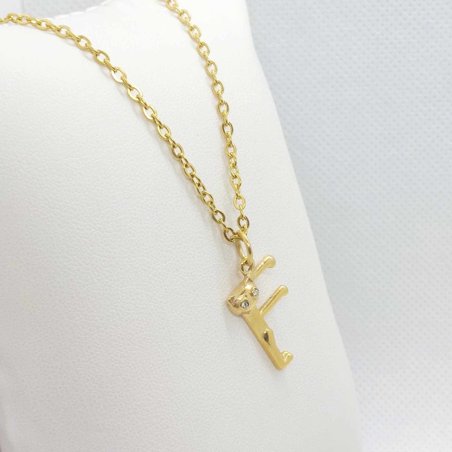 Initial F with Cute Cat Pendant with Stainless Steel Chain Necklace