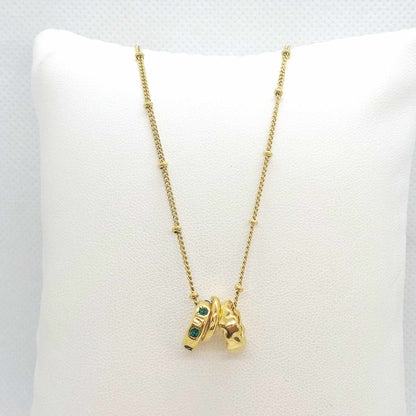 Three Ring Pendant with Zircon and a Stainless Steel Chain Necklace