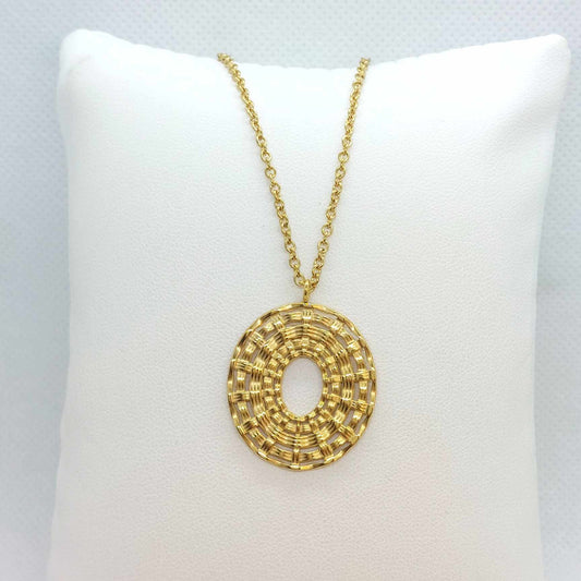 Woven Oval Pendant with Stainless Steel Chain Necklace