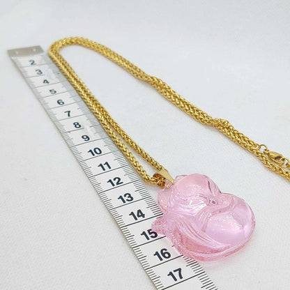 Natural Pink Chalcedony Nine Tailed Fox Pendant with Stainless Steel Chain Necklace