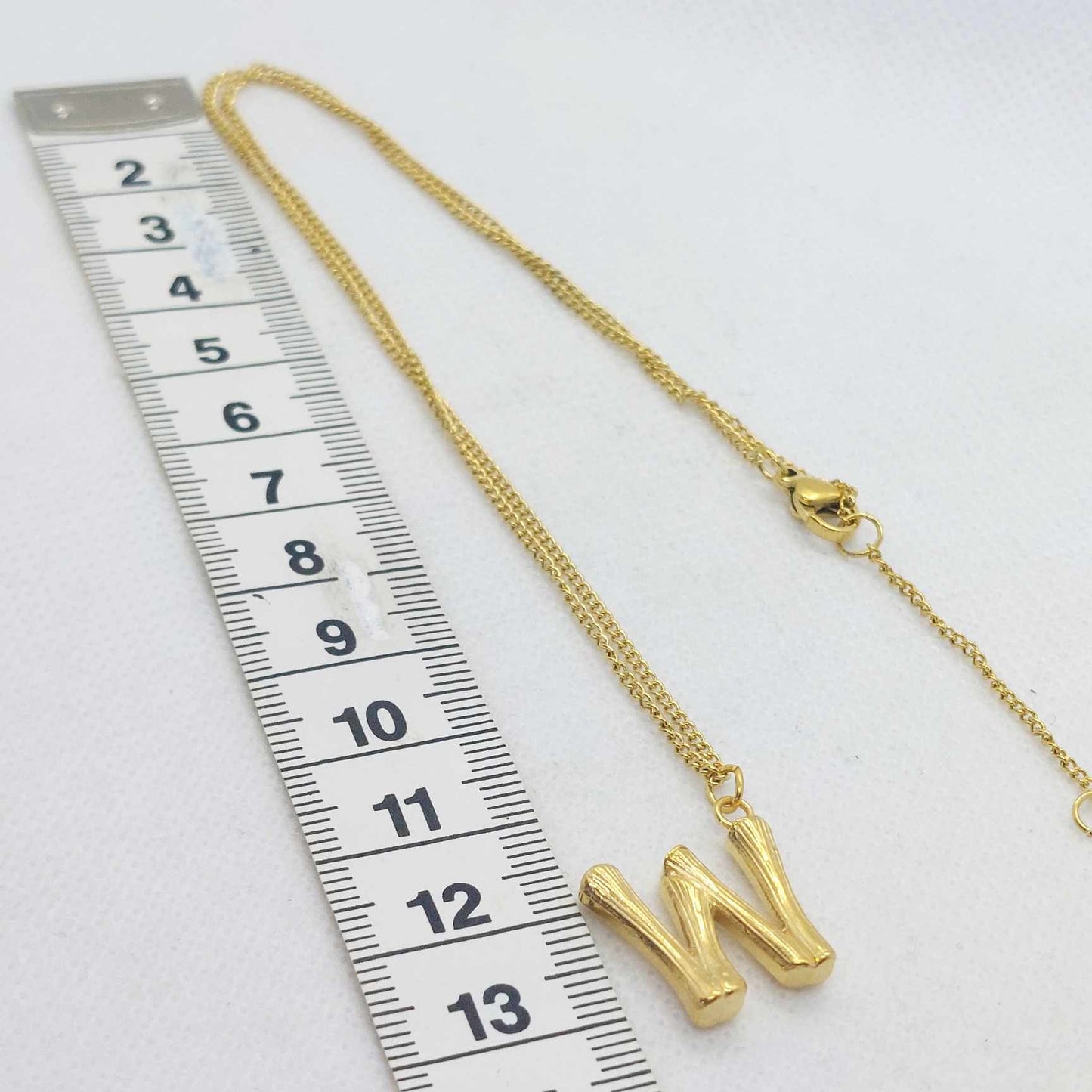 Initial W in Wood Design Pendant with Stainless Steel Chain Necklace