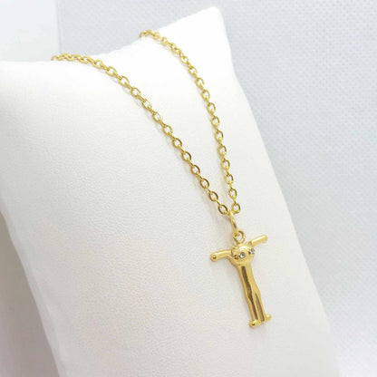 Initial T with Cute Cat Pendant with Stainless Steel Chain Necklace