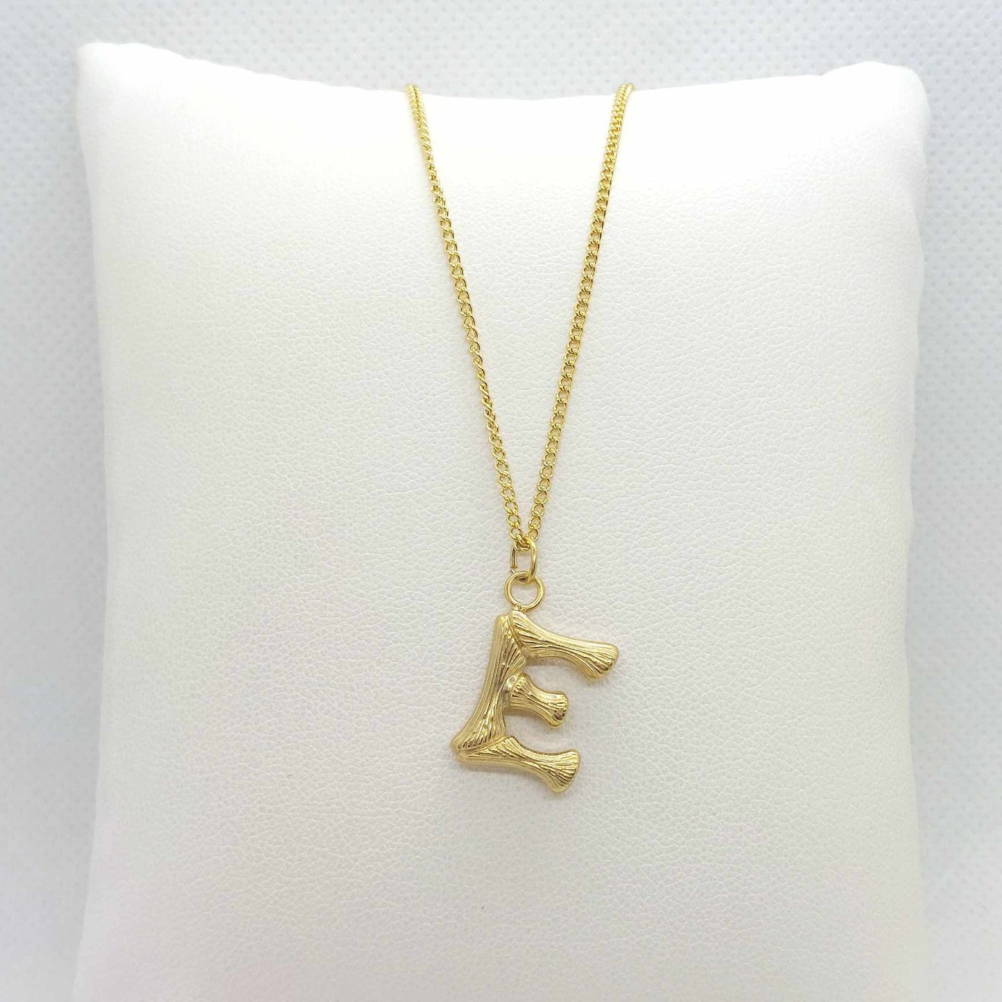 Initial E in Wood Design Pendant with Stainless Steel Chain Necklace