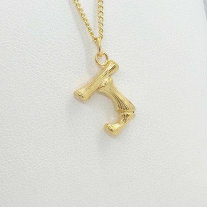 Initial K in Wood Design Pendant with Stainless Steel Chain Necklace