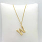 Initial W in Wood Design Pendant with Stainless Steel Chain Necklace