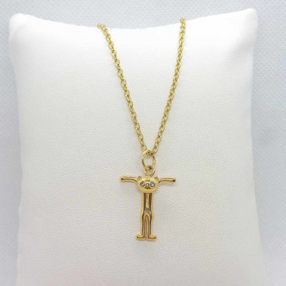 Initial T with Cute Cat Pendant with Stainless Steel Chain Necklace