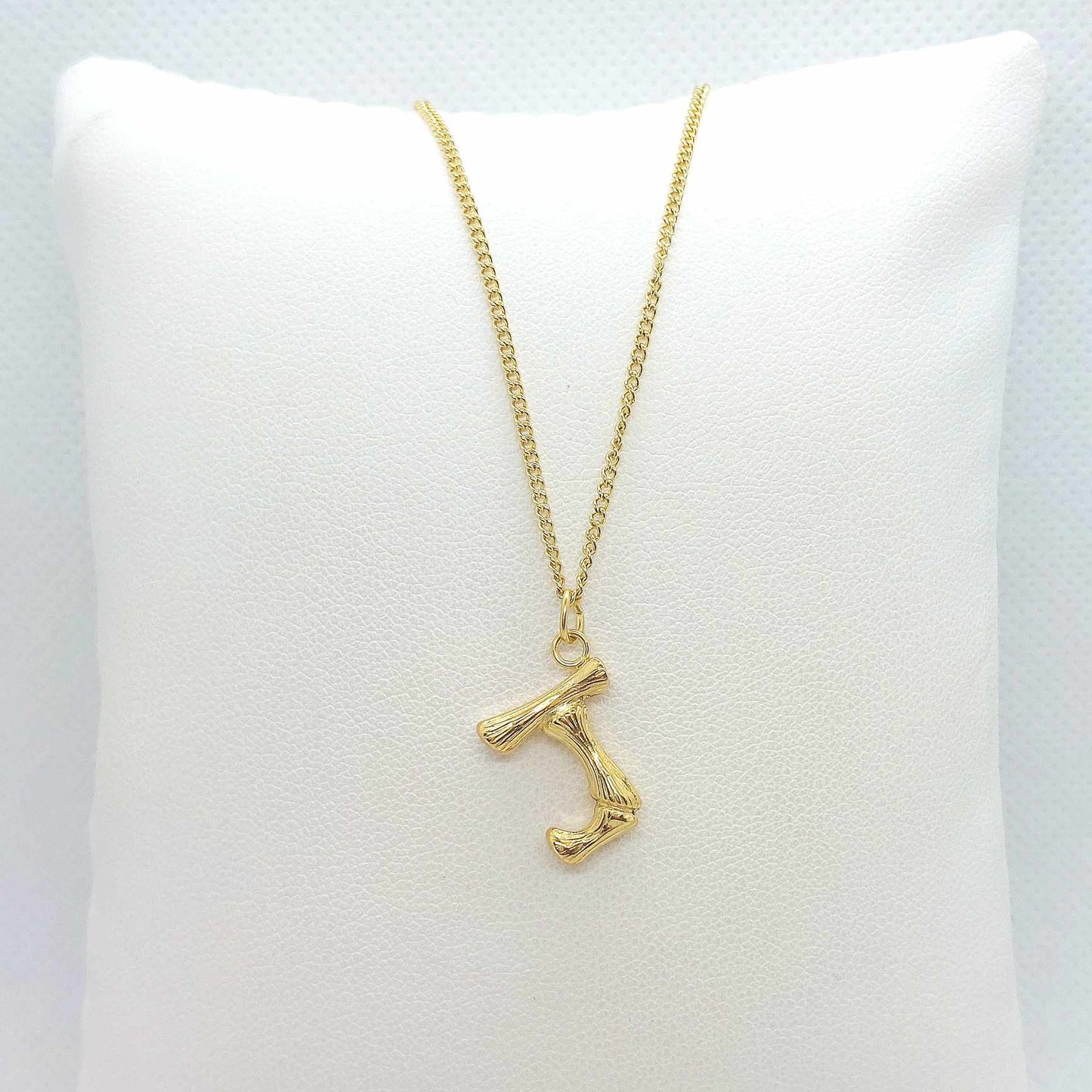 Initial J in Wood Design Pendant with Stainless Steel Chain Necklace