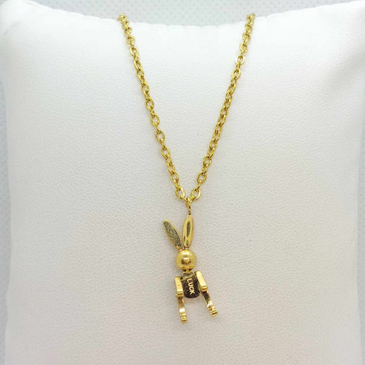 Lucky Bunny Rabbit Pendant with Stainless Steel Chain Necklace