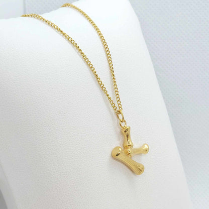 Initial K in Wood Design Pendant with Stainless Steel Chain Necklace