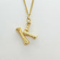 Initial F in Wood Design Pendant with Stainless Steel Chain Necklace