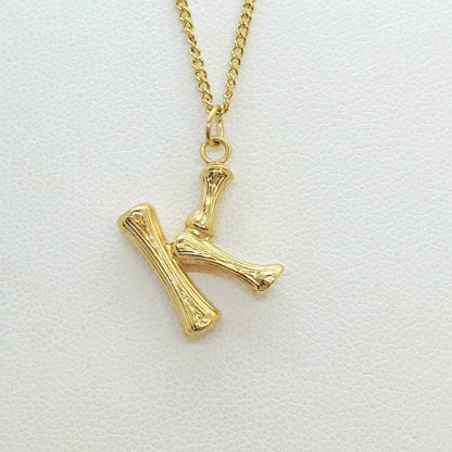 Initial F in Wood Design Pendant with Stainless Steel Chain Necklace