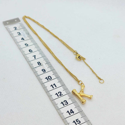 Initial K in Wood Design Pendant with Stainless Steel Chain Necklace