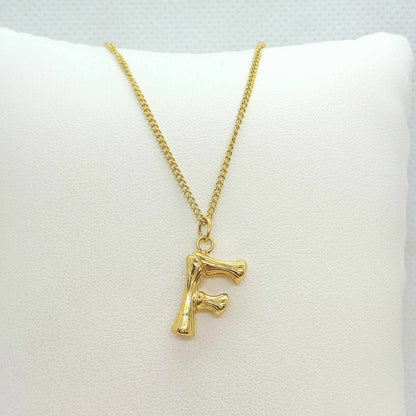 Initial F in Wood Design Pendant with Stainless Steel Chain Necklace