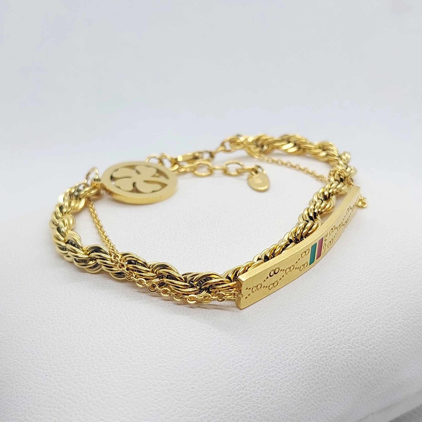 Lucky Clover Double Bracelet in Stainless Steel Gold Plated