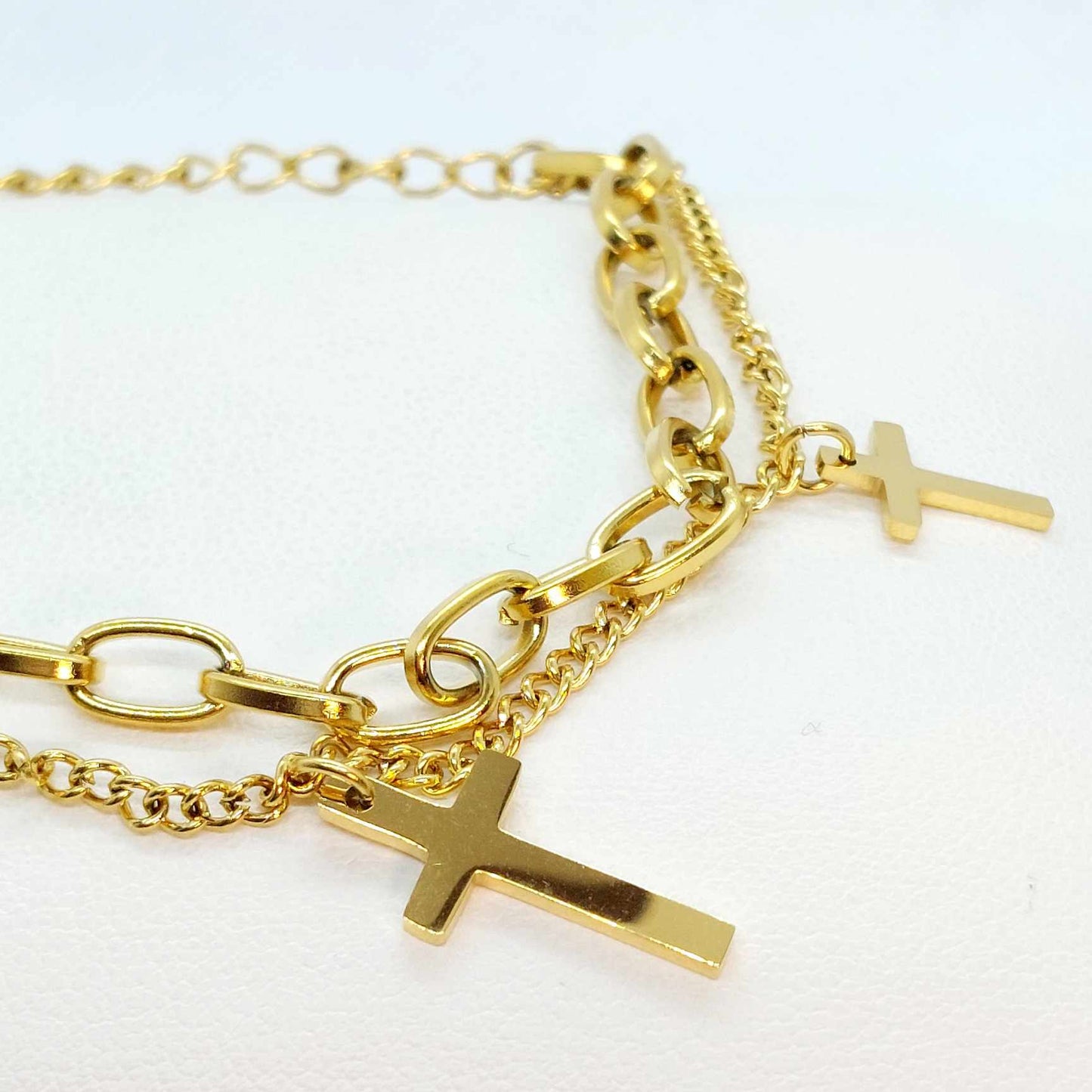 Stainless Steel Bracelet with Crosses Gold Plated