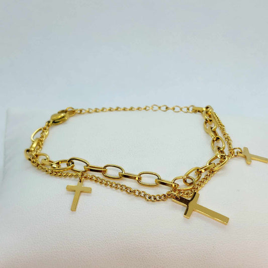 Stainless Steel Bracelet with Crosses Gold Plated