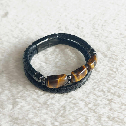 Tiger Eye with Leather Bracelets for Men