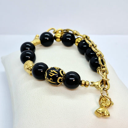 Natural 12mm Black Stone Bracelet with Obsidian