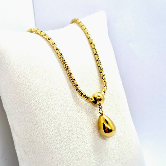 Raindrop Pendant Necklace in Gold Platted Stainless Steel