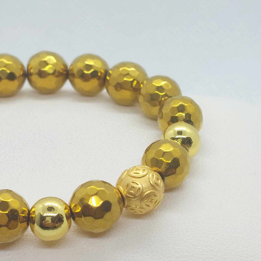 Natural Faceted Hematite Bracelet with 10mm Stones Gold Plated