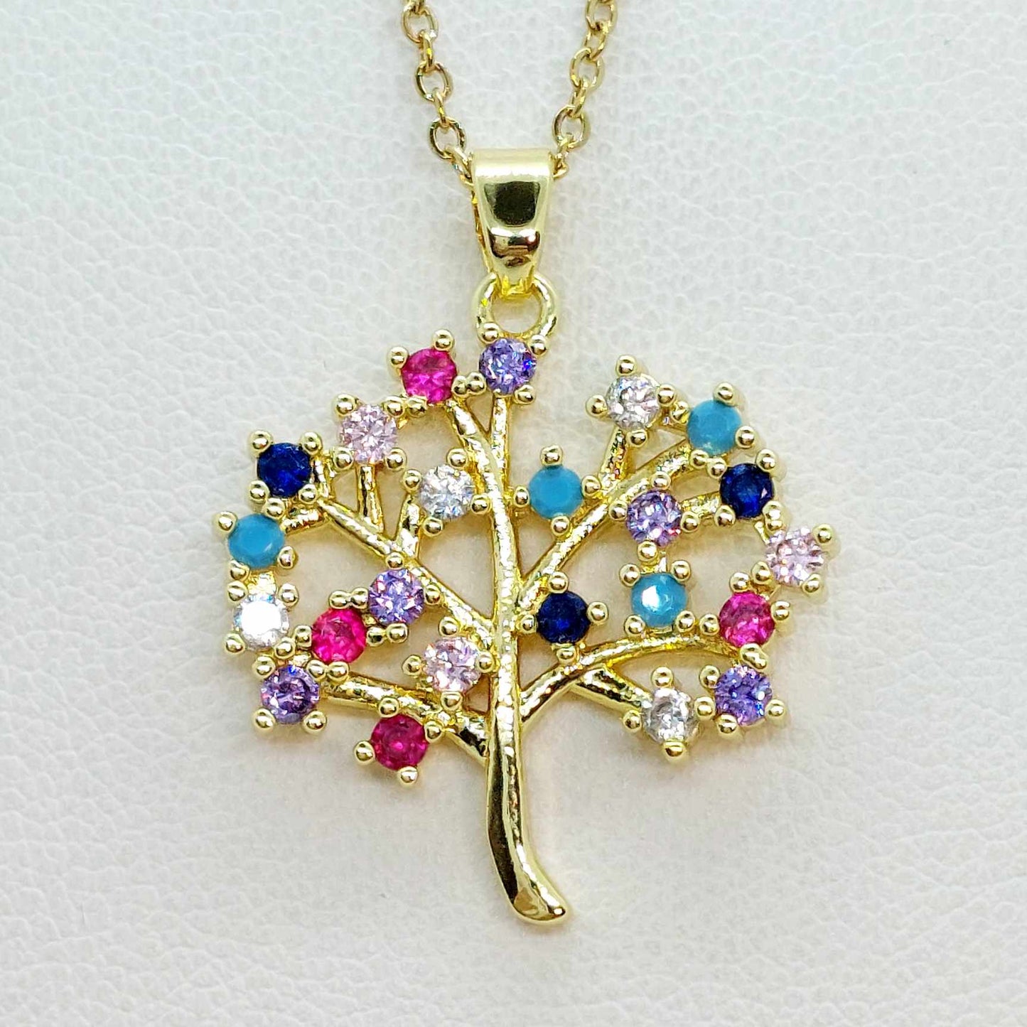 Tree of Life with Zircon Pendant In Stainless Steel with Gold Plated Chain Necklace