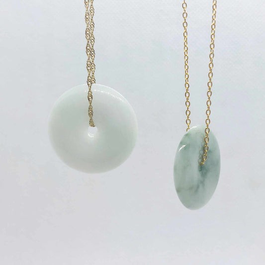 Natural Jadeite Donut Pendant with Stainless Steel Chain Necklace Gold Plated