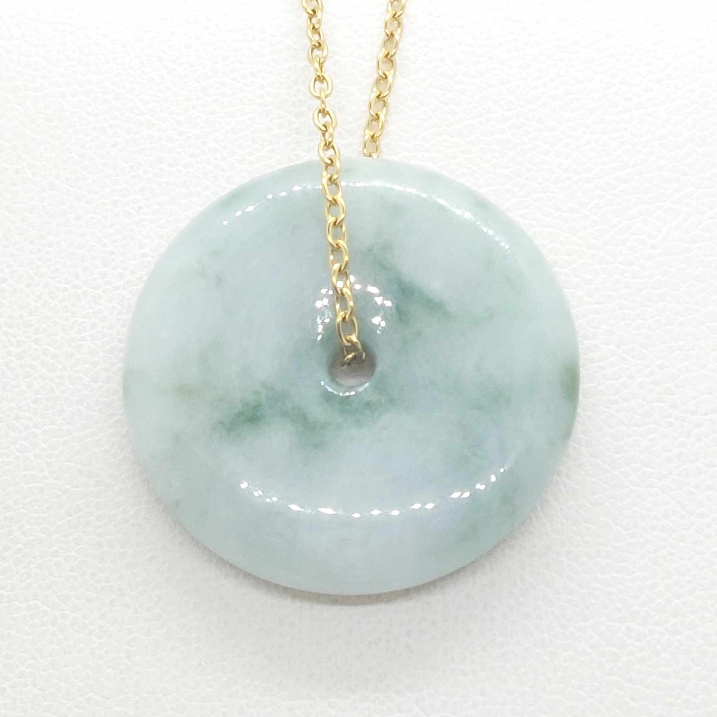 Natural Jadeite Donut Pendant with Stainless Steel Chain Necklace Gold Plated