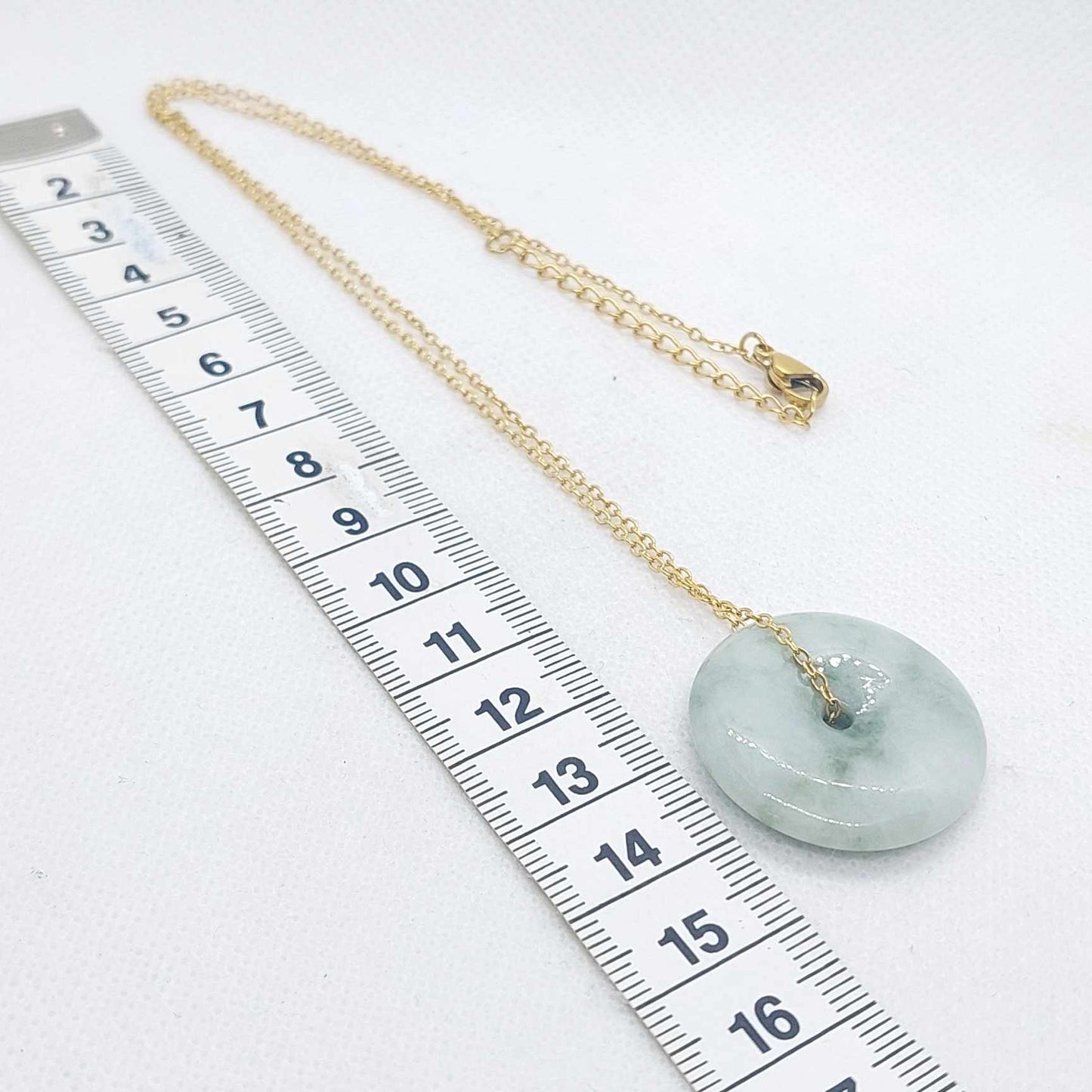 Natural Jadeite Donut Pendant with Stainless Steel Chain Necklace Gold Plated