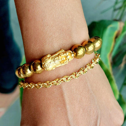 Natural Hematite Bracelet colored gold in 10mm Stones with Pixiu Feng Shui