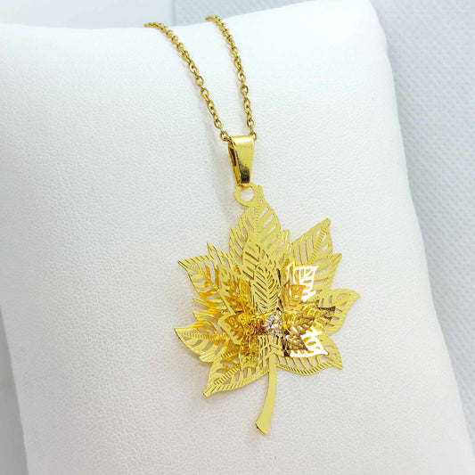 3D Maple Leaf Pendant with Stainless Steel Chain Necklace