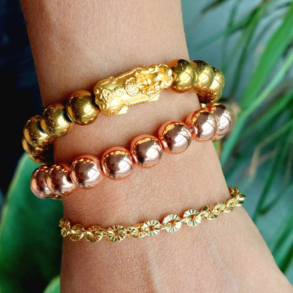 Natural Hematite Bracelet colored rose gold in 10mm Stones with Big Pixiu